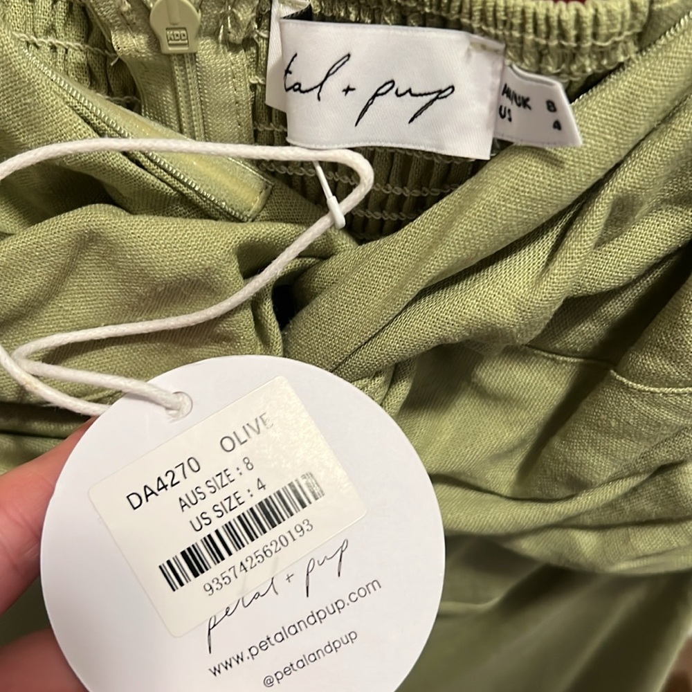 Petal & Pup Strapless Twist Front Cutout Midi Dress in Sage - Picture 3 of 4